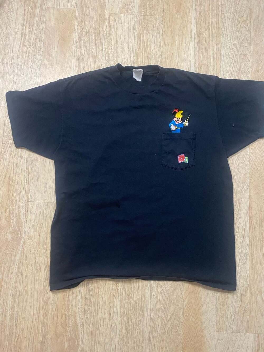 Vintage 90s The Disney Store Mickey Mouse Pocket T-Shirt Navy Blue Embroidered